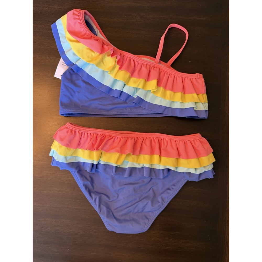 NWT, Janie And Jack Swim Suit, Sz 12 MSRP $44 Ruffle 2 Piece One Shoulder Bikini